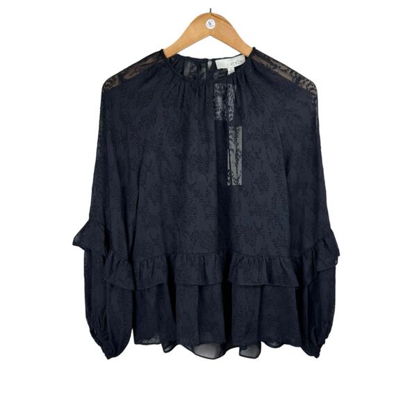 Pinch NWT Black Sheer Chiffon Textured Ruffle Long Sleeve Blouse w Camisole - Picture 4 of 15